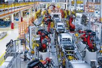 robotic arm on car production line ...